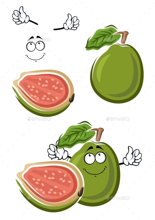 Ripe Cartoon Green Guava Fruit - Food Objects