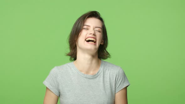 Slowmo Cheerful Attractive Woman Starts Laughing Cant Stop Chuckling with Broad Beaming Smile Wear alt