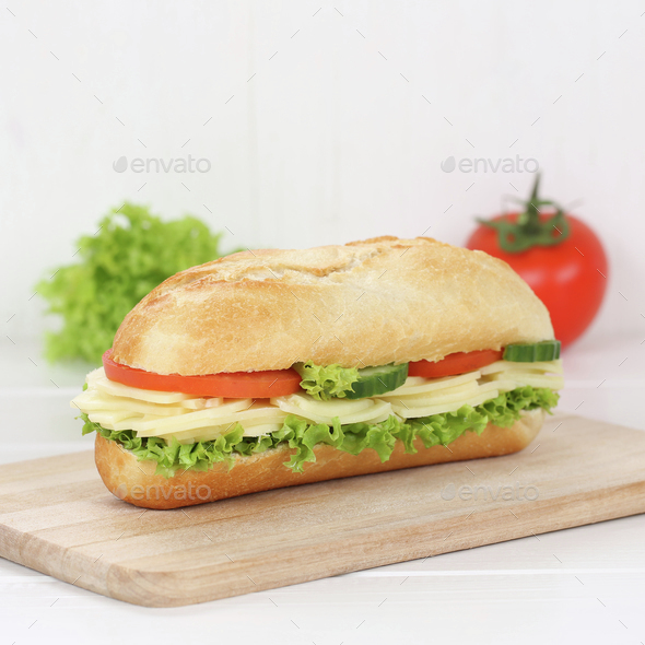 Healthy eating sub deli sandwich baguette with cheese for breakfast