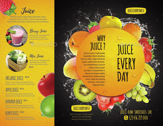trifold juice brochure by monggokerso graphicriver flyer juice