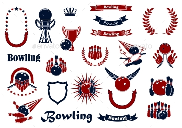 Bowling Game Items And Heraldic Elements - Sports/Activity Conceptual