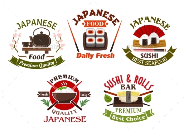 Japanese Cuisine Restaurant And Sushi Icons - Food Objects