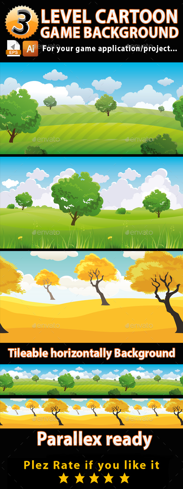 3 level Cartoon Game Background - Backgrounds Game Assets