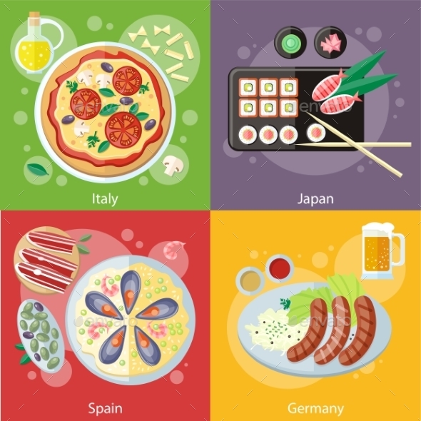 Italy, Japan, Spain and Germany Food - Food Objects