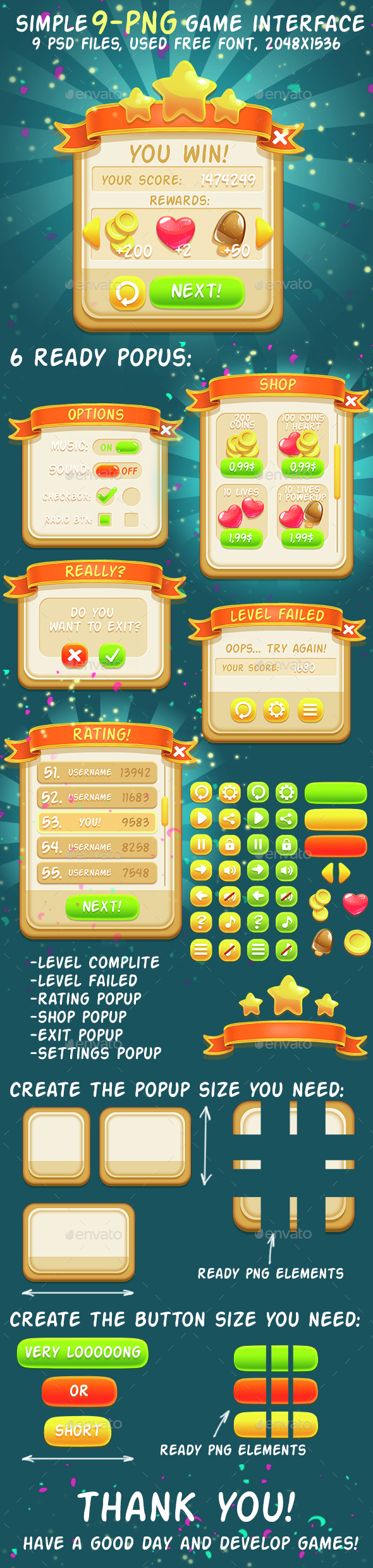 Simple 9-png Game Interface Asset - User Interfaces Game Assets