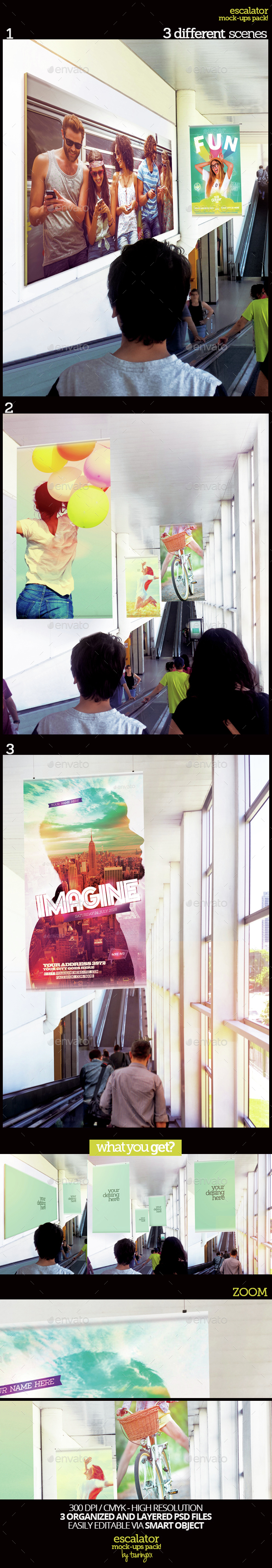 Escalator Mock-Ups Pack - Product Mock-Ups Graphics