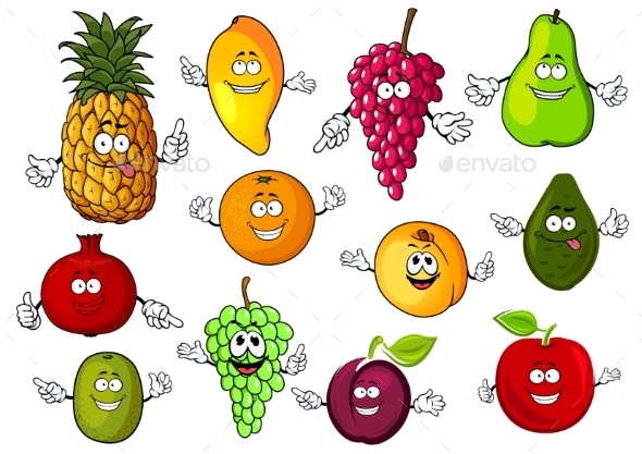 Happy Cartoon Fresh Tropical Fruits - Food Objects