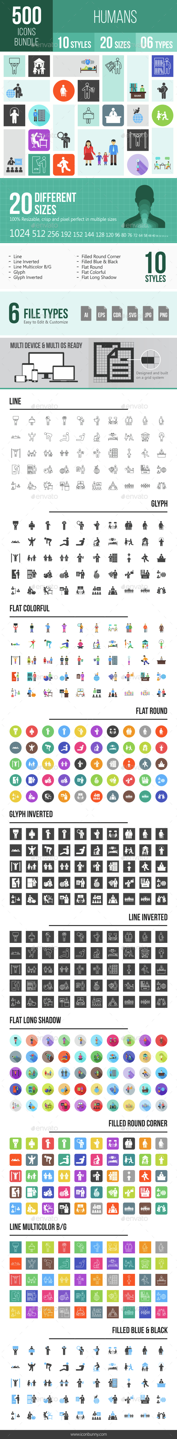 500 Humans Icons Bundle - Icons