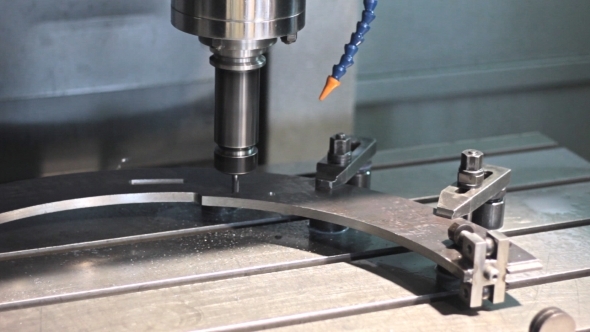 CNC Milling Machine Drilling Hole In Stiil Part