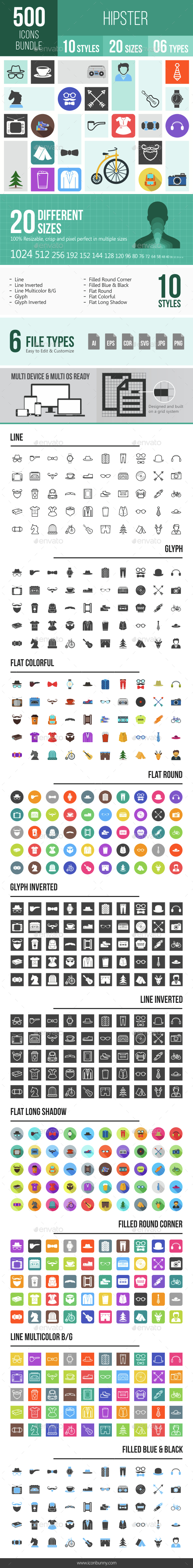 500 Hipster Icons Bundle - Icons