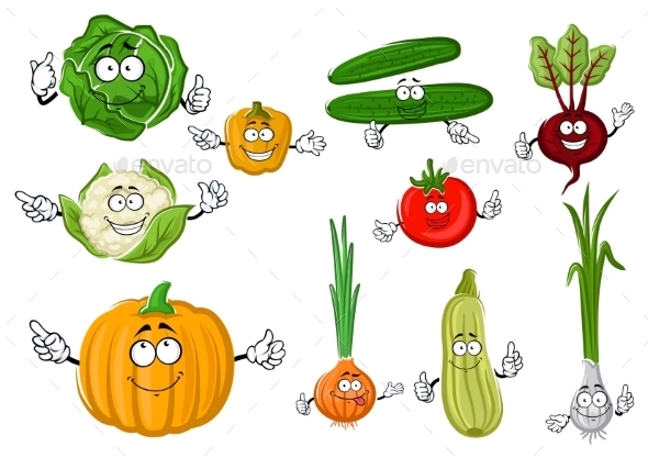 Fresh and Tasty Cartoon Farm Vegetables - Food Objects