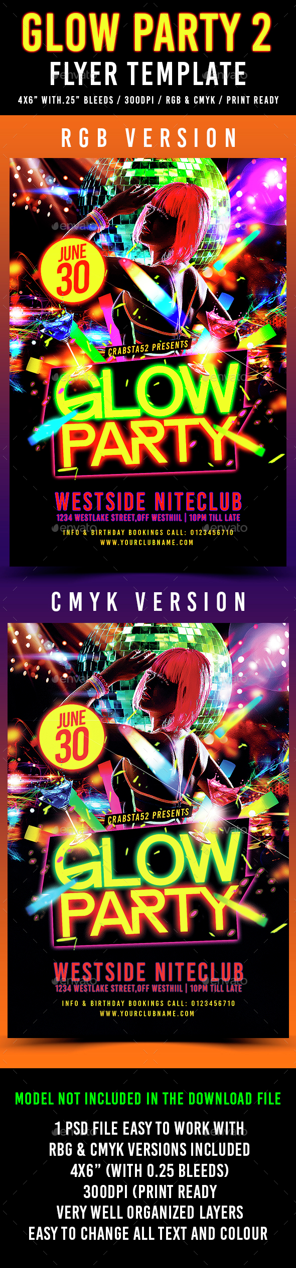 Glow Party Flyer Template 2 - Flyers Print Templates
