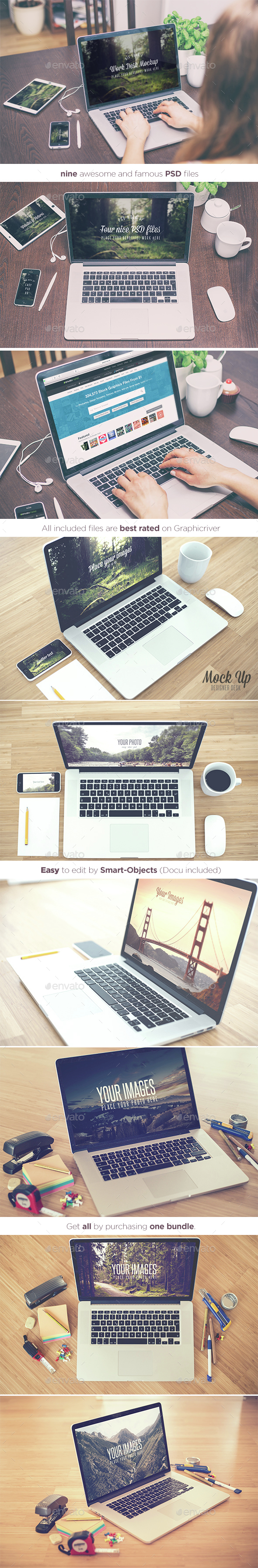 Work Desks - Realistic Mock Up - Bundle - Displays Product Mock-Ups