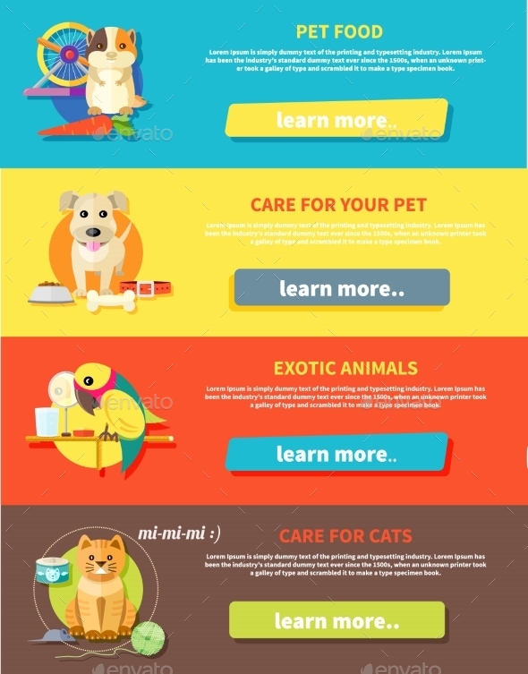 Hamster, Parrot, Cat and Dog - Animals Characters