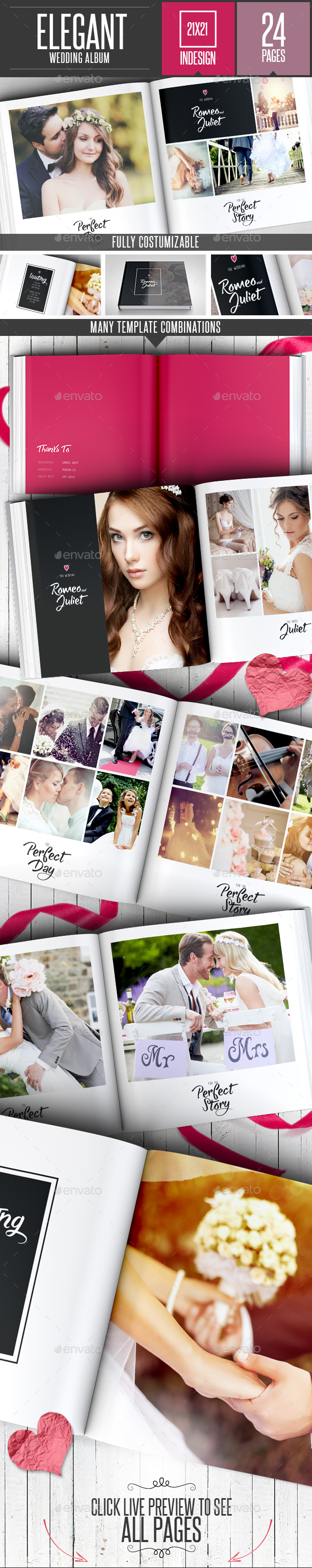 Elegant Wedding Square Photo Album Template - Photo Albums Print Templates