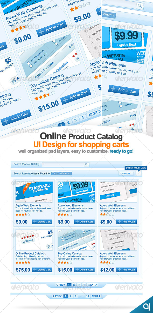 Clean Online catalog UI design for shopping carts - Web Elements