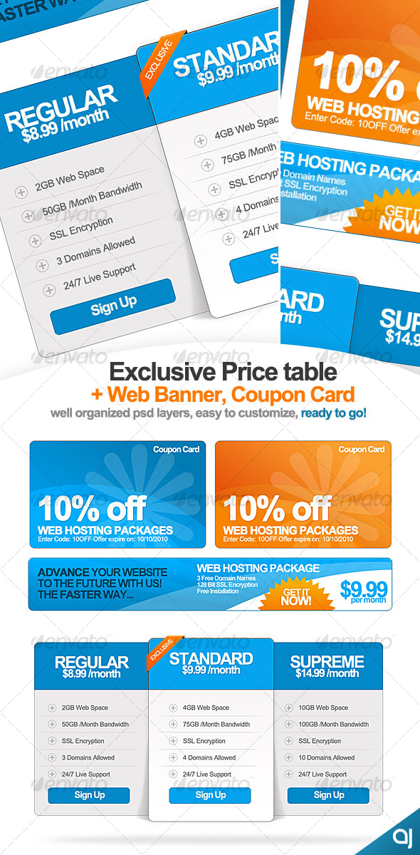 Exclusive Pricing Table + Web Banner & Coupon Card - Web Elements