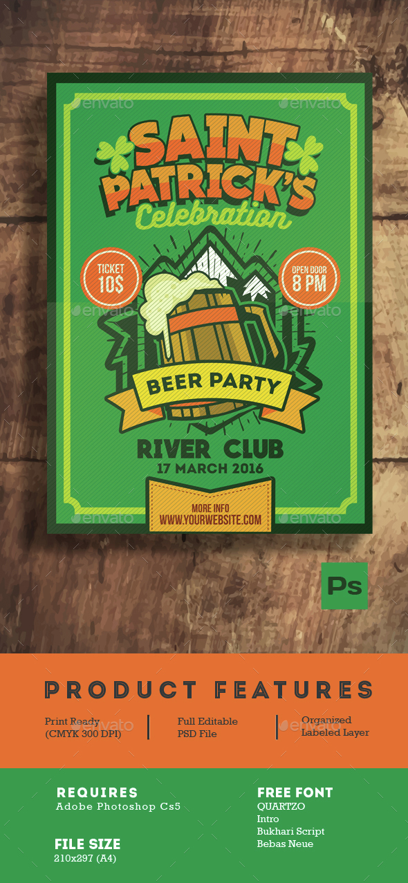 Saint Patrick's Beer Party Poster Flyer - Events Flyers
