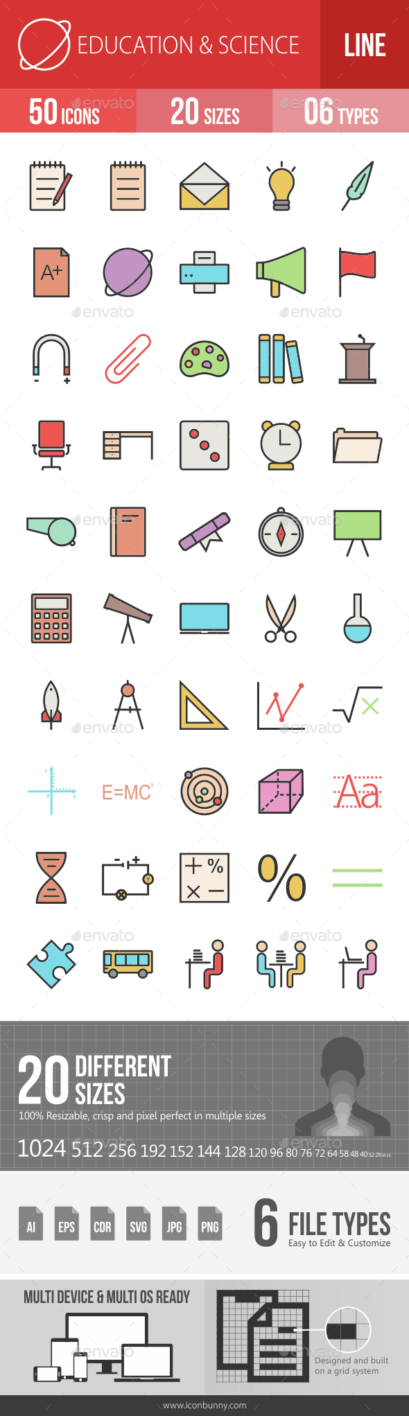 Education & Science Filled Line Icons - Icons
