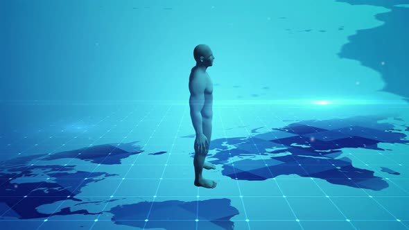 3D Human Model On Digital Technology World Map