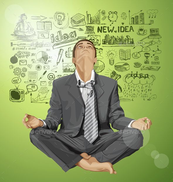 Vector Businessman in Lotus Pose Meditating - Business Conceptual