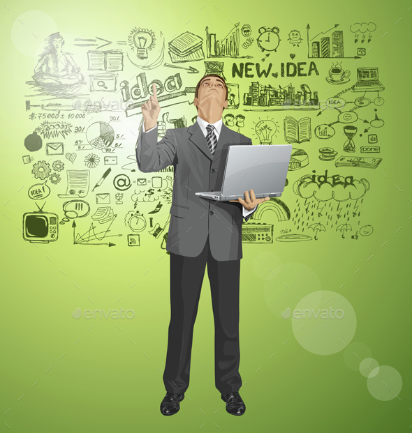 Vector Business Man Shows Something With Finger - Business Conceptual