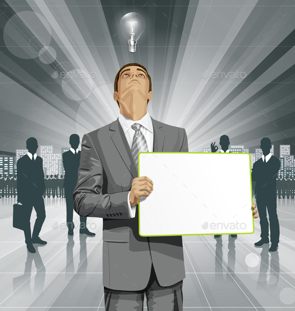 Vector Business Man with Empty Write Board - Business Conceptual