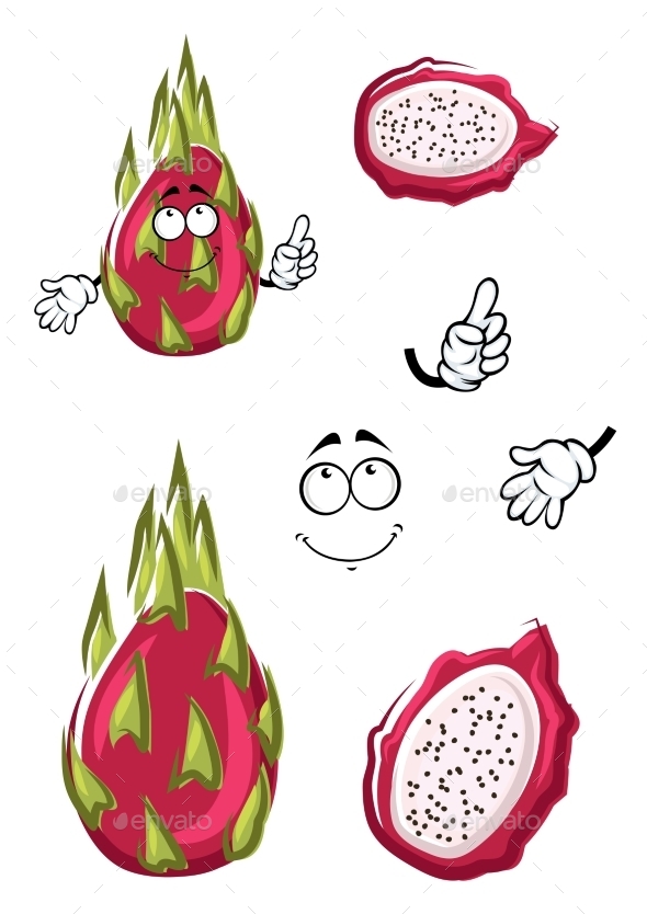 Cartoon Pink Pitaya Or Dragon Fruit - Food Objects