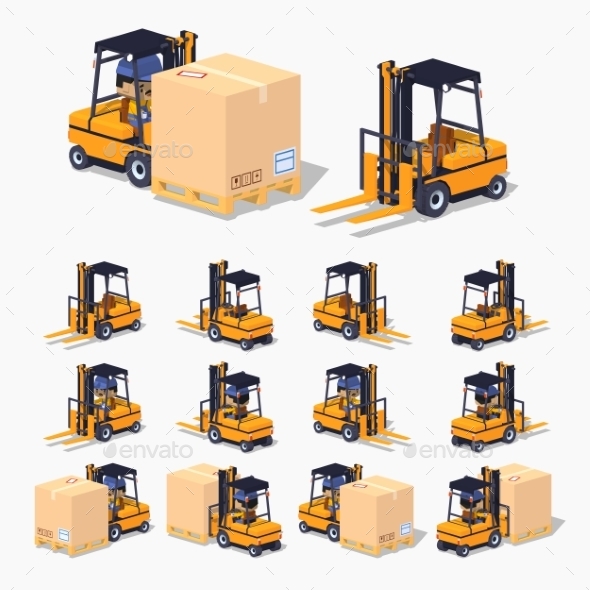 Orange Forklift with Cardboard Box - Man-made Objects Objects