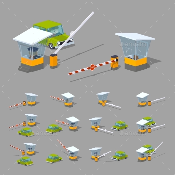 Barrier, Booth and Green Car - Man-made Objects Objects