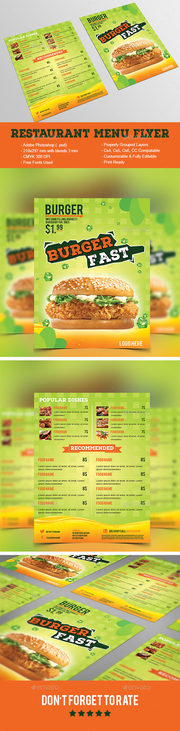 Restaurant Menu Flyer - Food Menus Print Templates