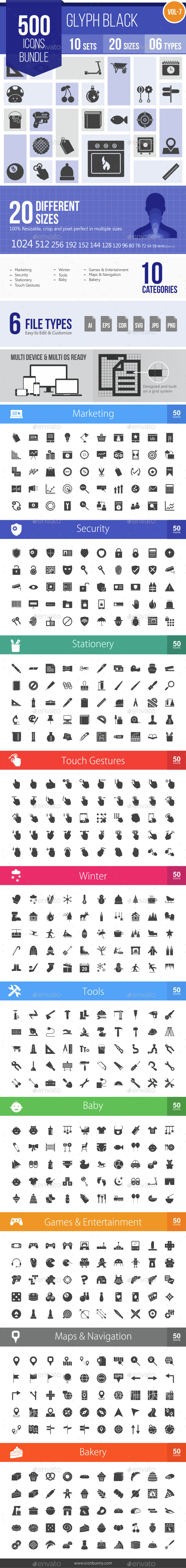 500 Vector Glyph Icons Bundle (Vol-7) - Icons