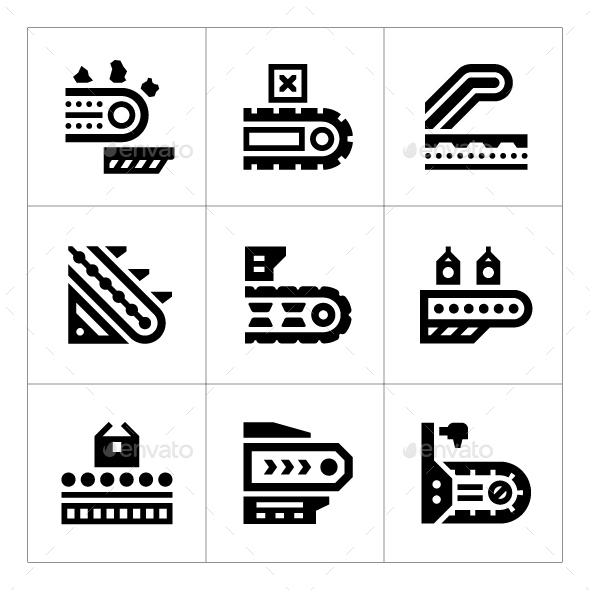 Set Icons of Conveyor - Man-made objects Objects