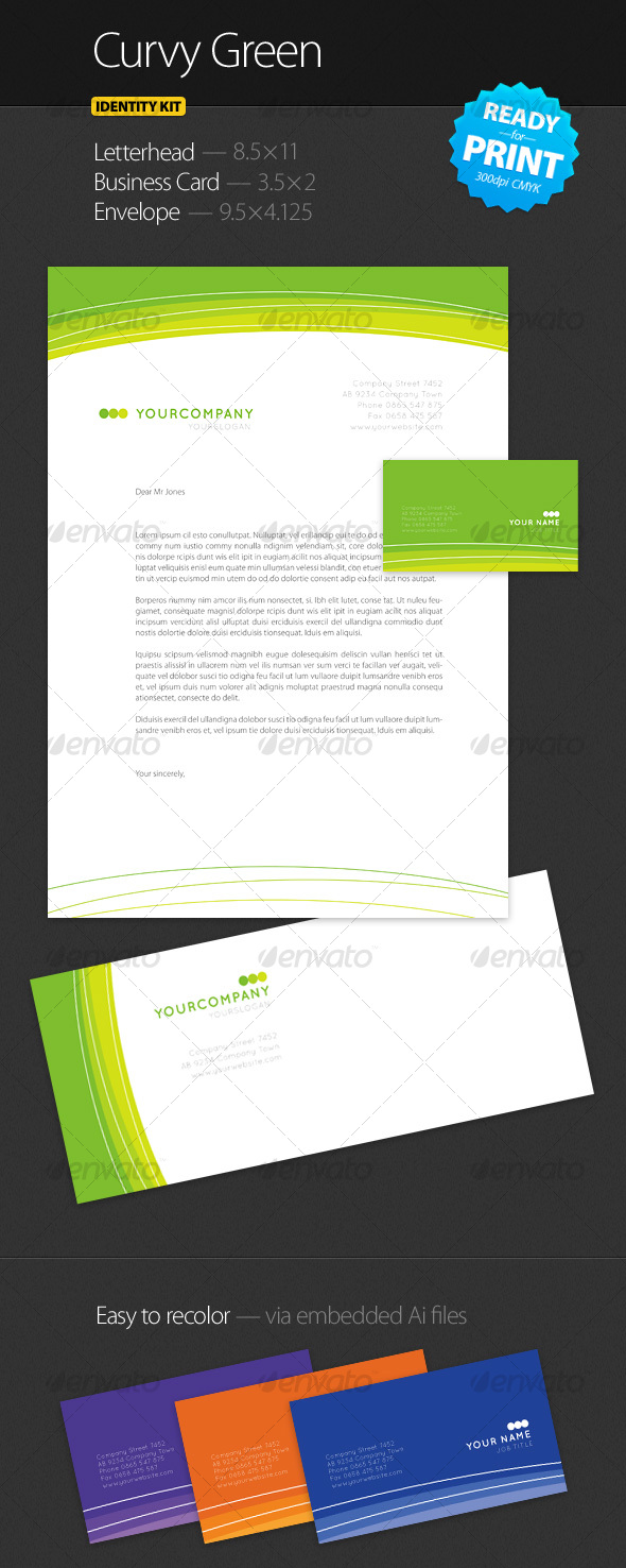 Curvy Green - Identity Kit - Stationery Print Templates