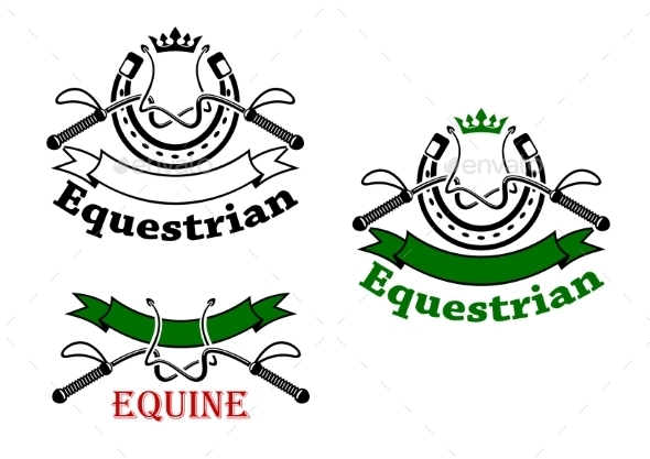 Equestrian Sport Emblems With Whips And Horseshoes - Sports/Activity Conceptual