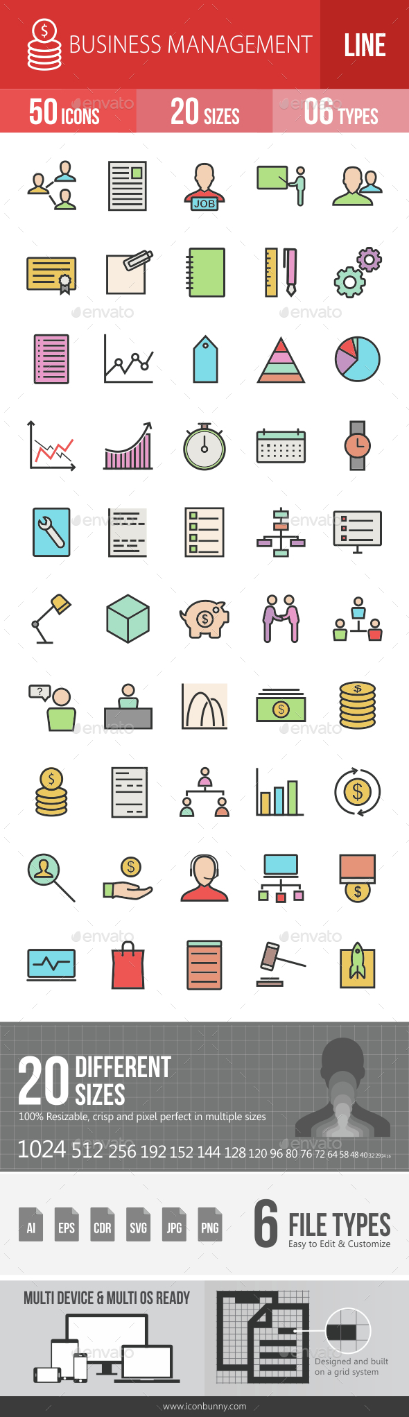 Business Management Filled Line Icons - Icons