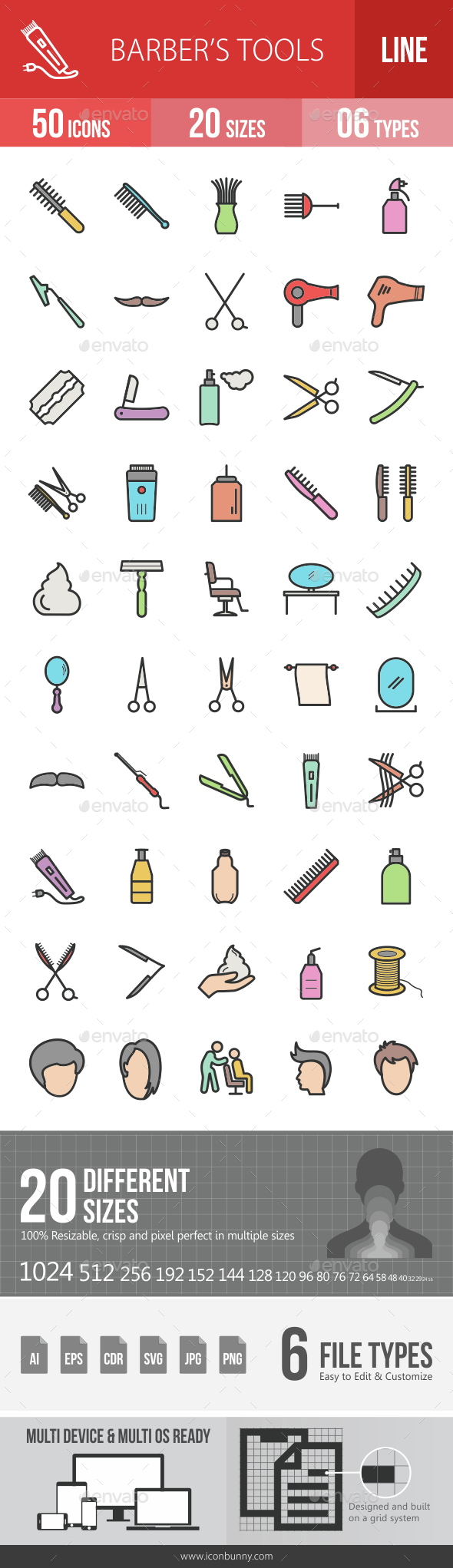 Barber's Tools Filled Line Icons - Icons