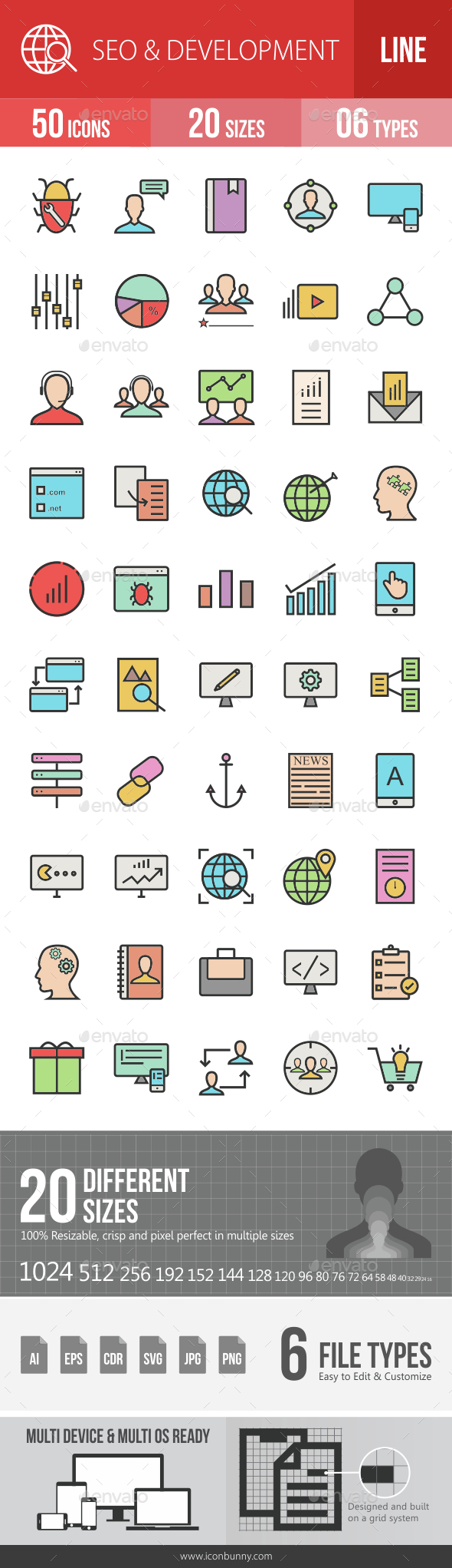 SEO & Development Services Filled Line Icons - Icons