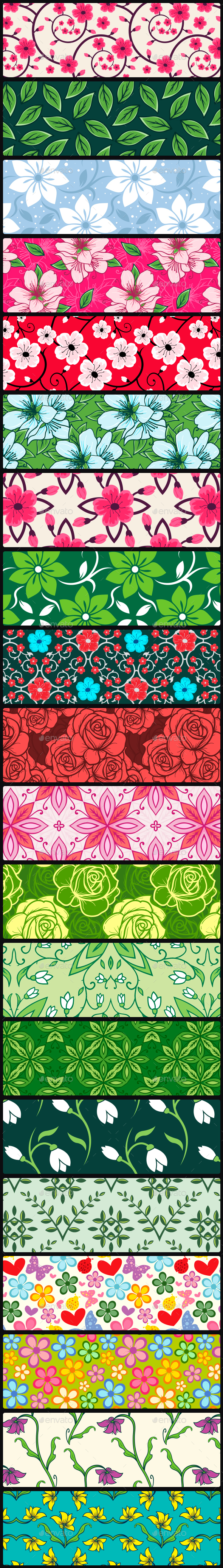 20 Spring Floral Seamless Vector Patterns - Patterns Decorative