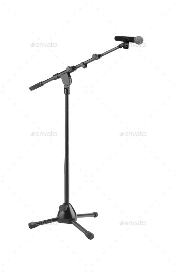 Microphone and stand isolated on white background - Stock Photo - Images