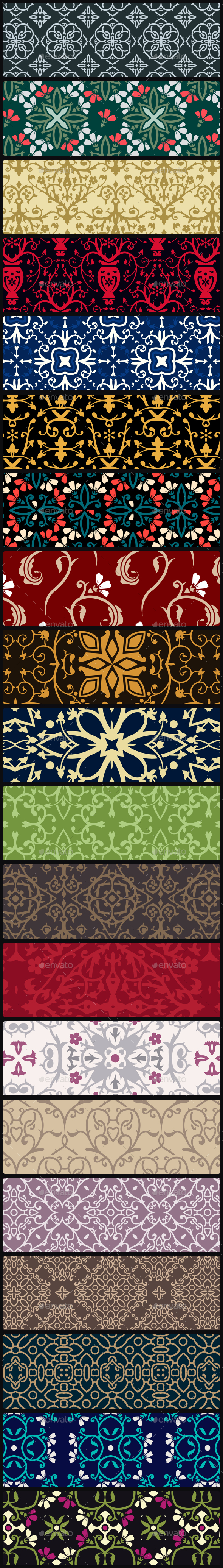 20 Damask and Floral Seamless Vector Patterns - Patterns Decorative