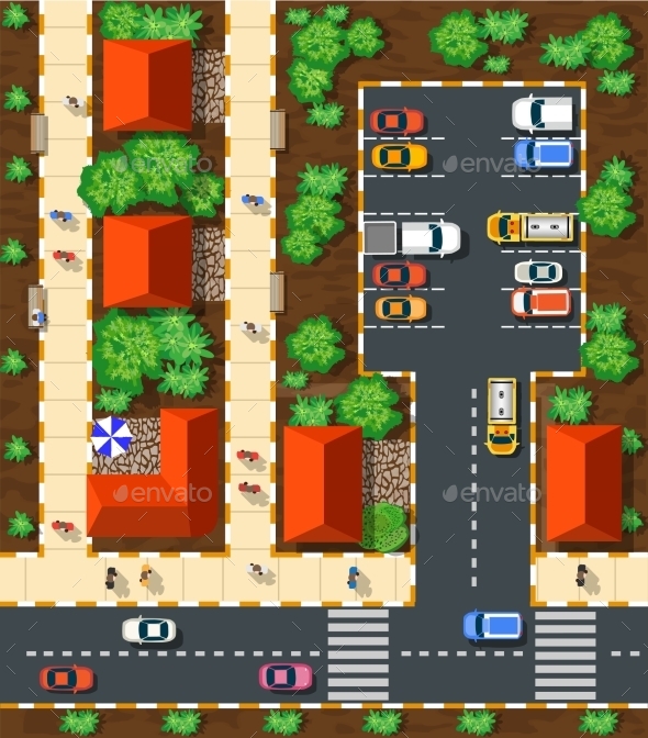 Top View Of The City - Buildings Objects