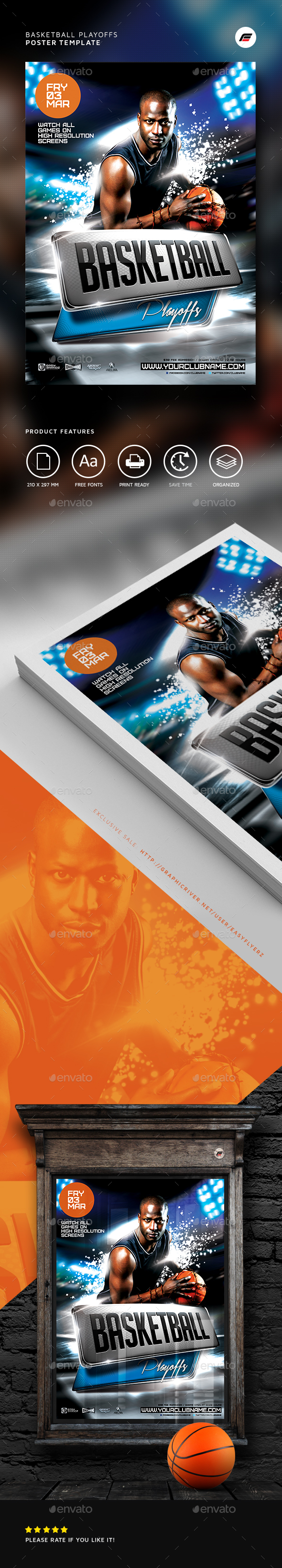 Basketball Playoffs Poster Template - Sports Events