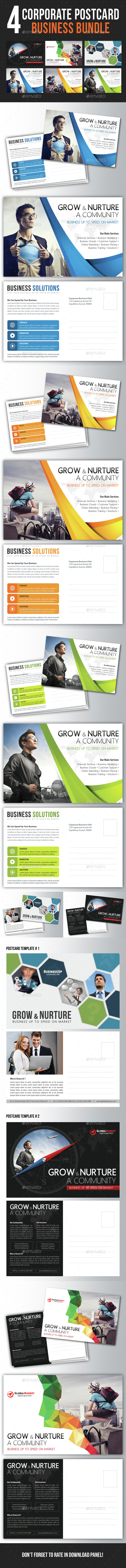 4 in 1 Corporate Business Postcard Bundle V03 - Cards & Invites Print Templates