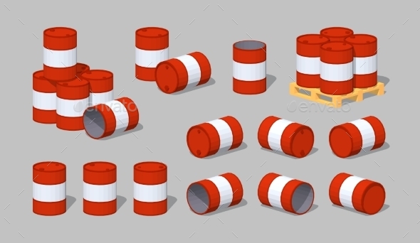 Red Metal Barrels - Man-made Objects Objects