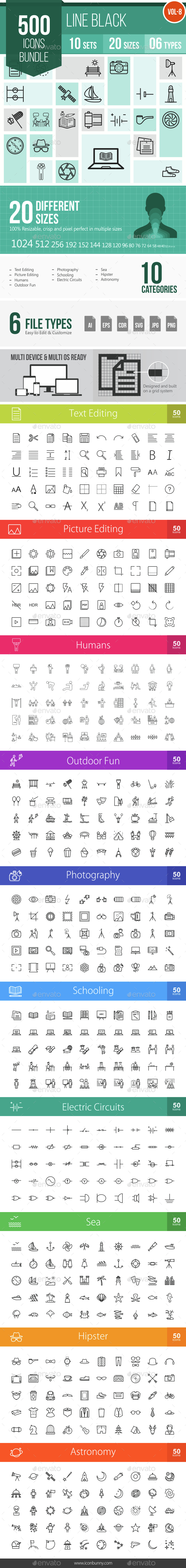 500 Vector Line Icons Bundle (Vol-8) - Icons