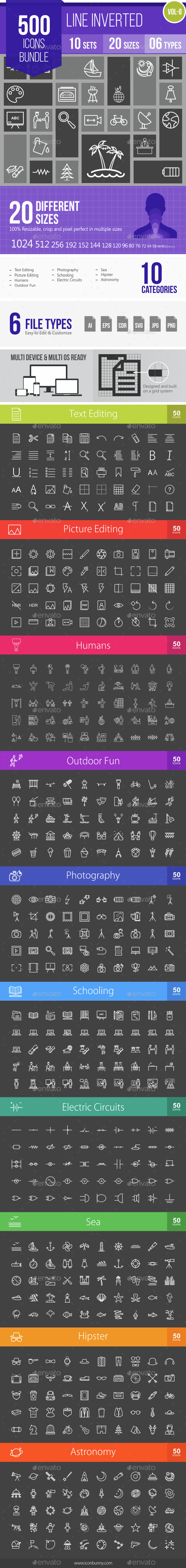 500 Vector Inverted Line Icons Bundle (Vol-8) - Icons