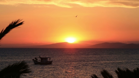 Beautiful Sunset Over Aegean Sea. alt