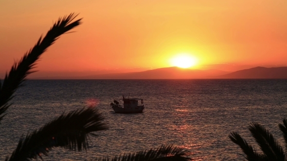 Ship On Sunset Background alt