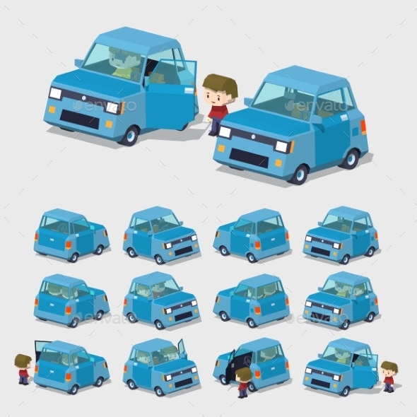 Cube World. Blue Compact Car - Man-made Objects Objects